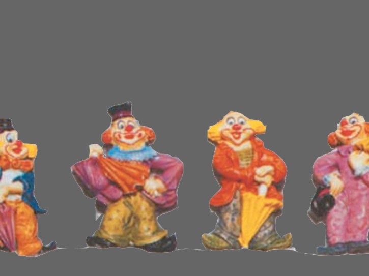 Vier Clowns, Relief., 4 Motive Art. 991